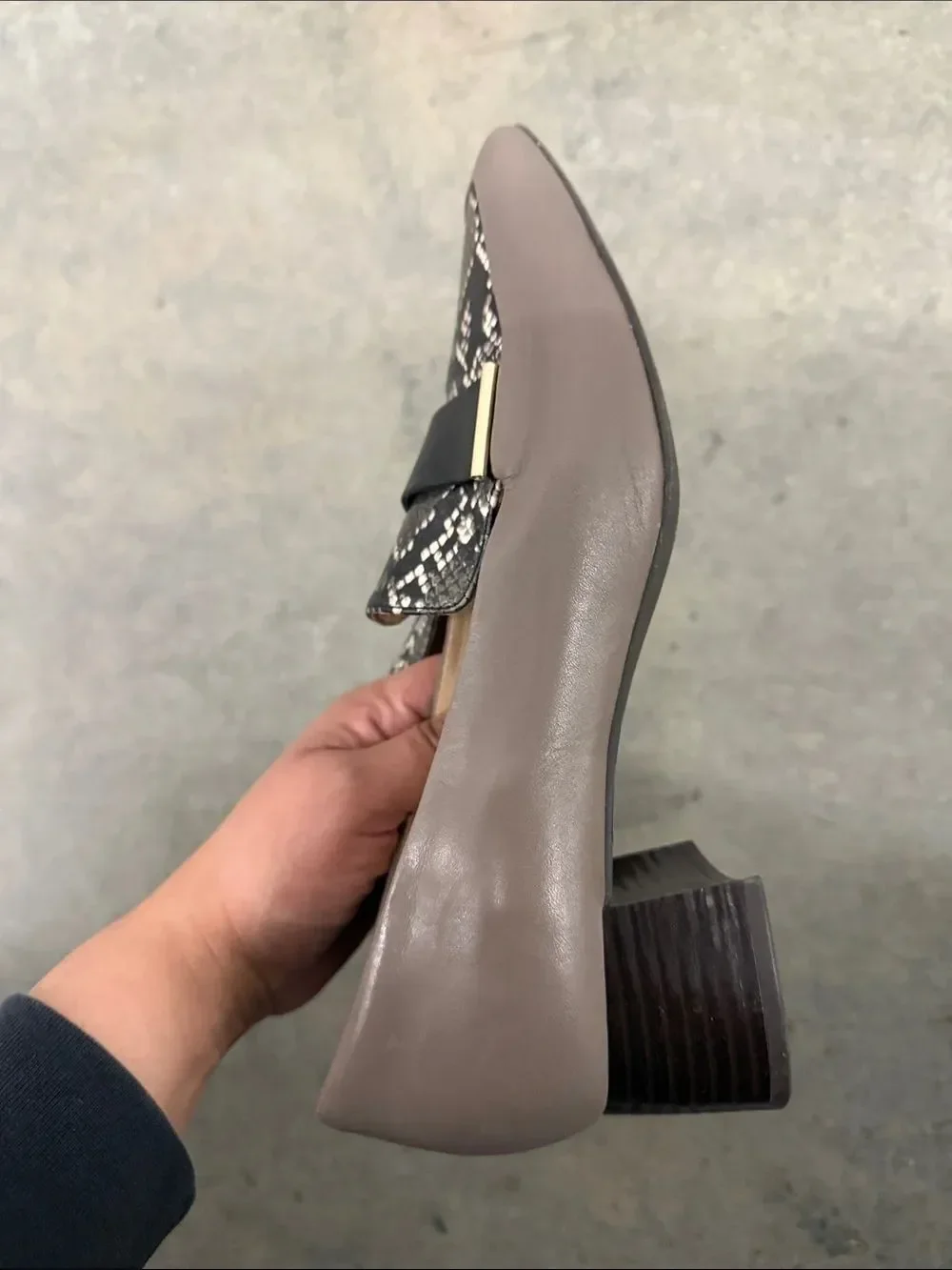 Rockport Taupe Loafers with Snake-Print Vamp and Black Strap